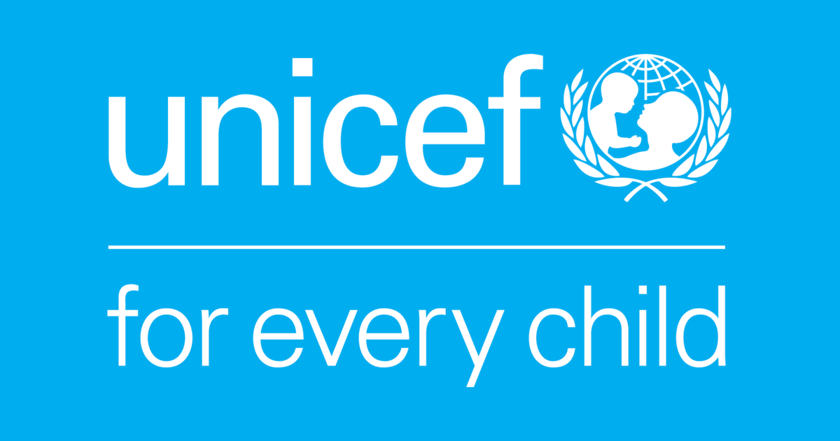 Blue and white UNICEF logo.